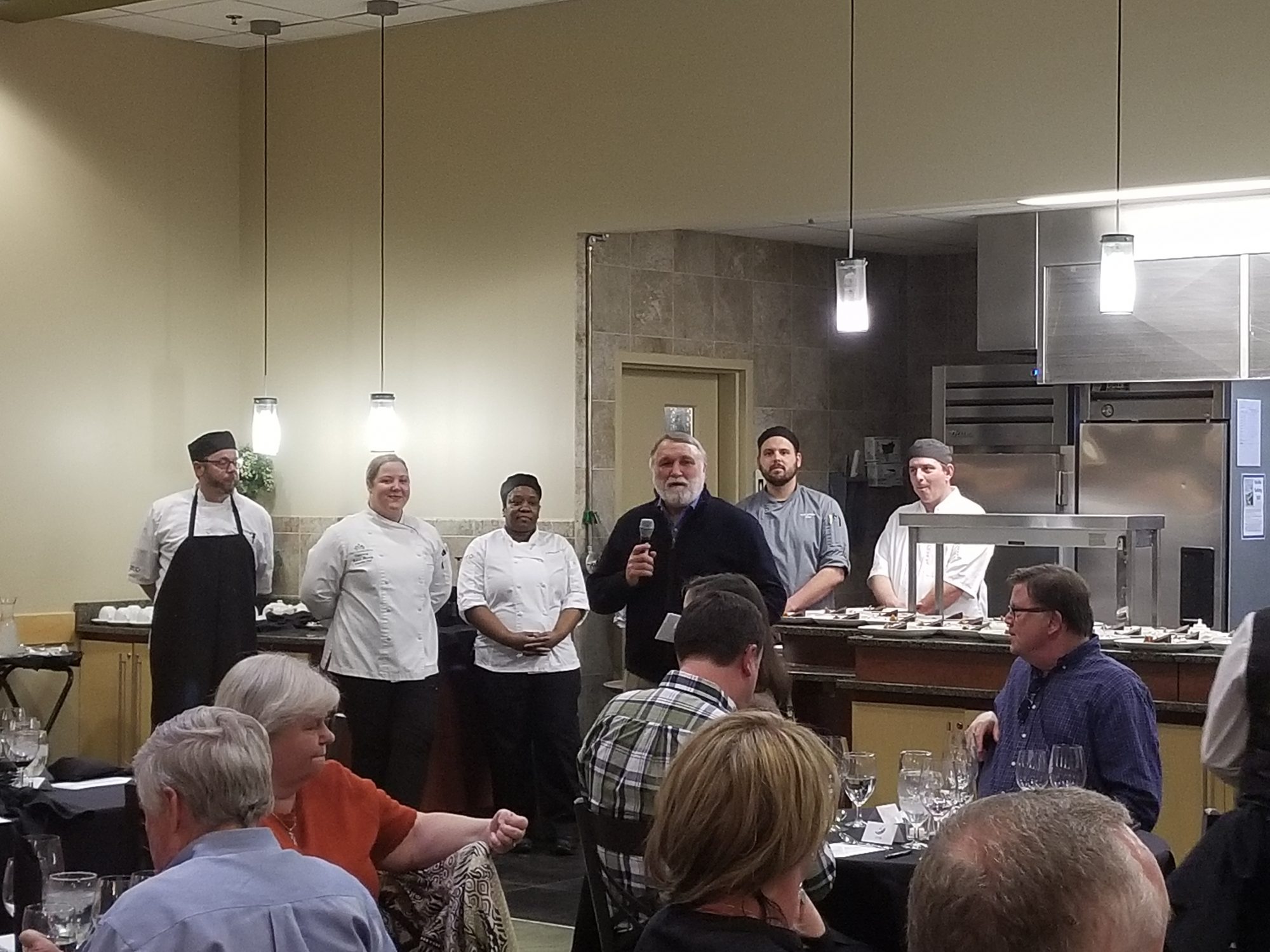 Keith greets guests during a wine dinner in the Bistro, held to showcase the culinary talents of the Chartwells team. 